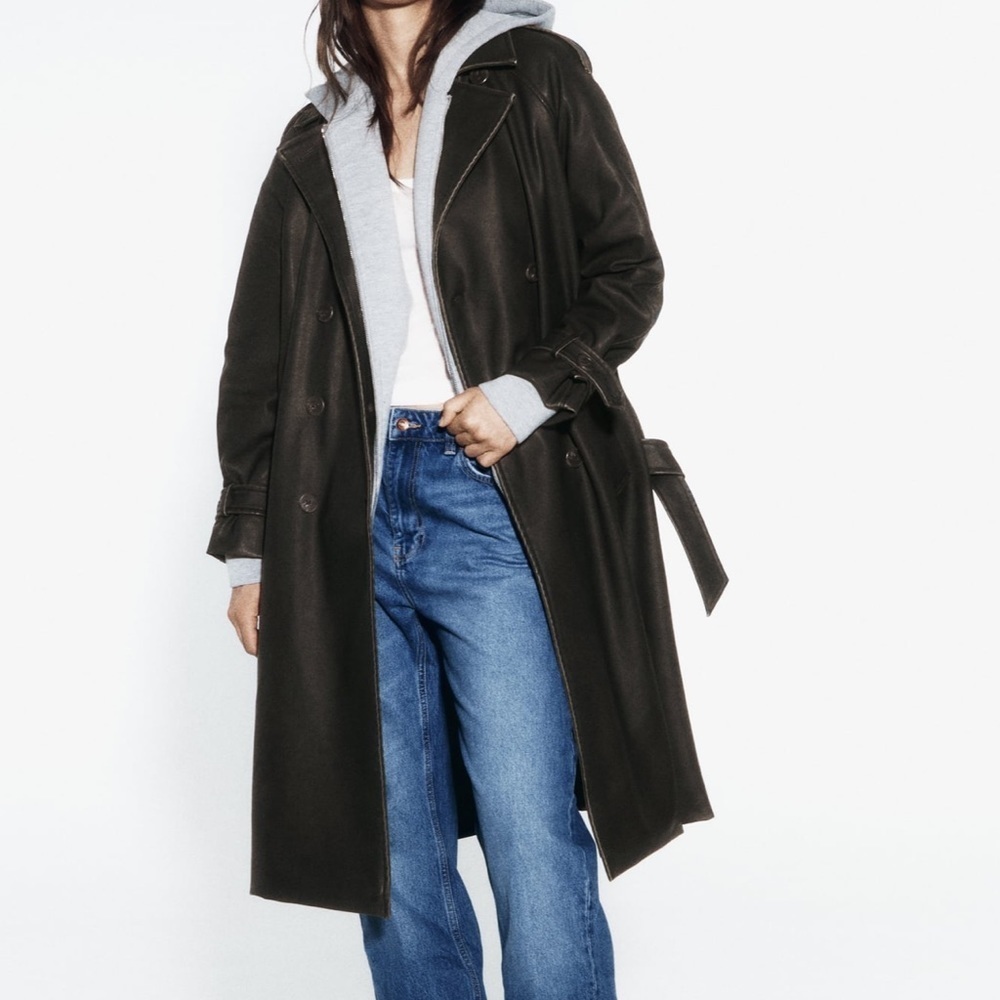 Zara Black Faux Leather Trench Coat